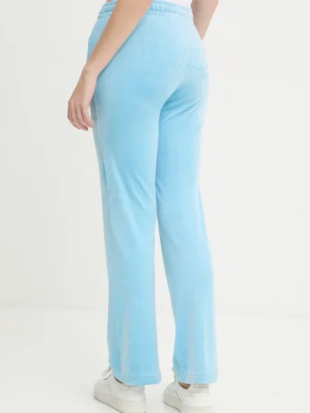 Juicy Couture spodnie dresowe welurowe TINA COL OUT TR niebieskie