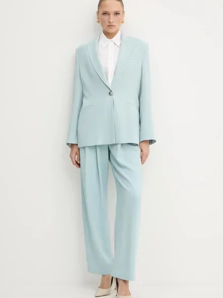 Pinko spodnie turkusowy proste high waist niebieskie