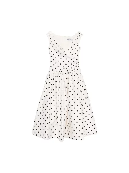 Sukienka midi Self-portrait w grochy do kolan beżowa