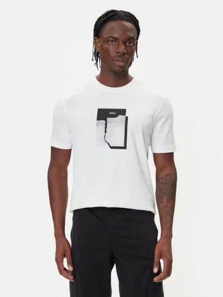 BOSS Orange tricou din cu imprimeu bej