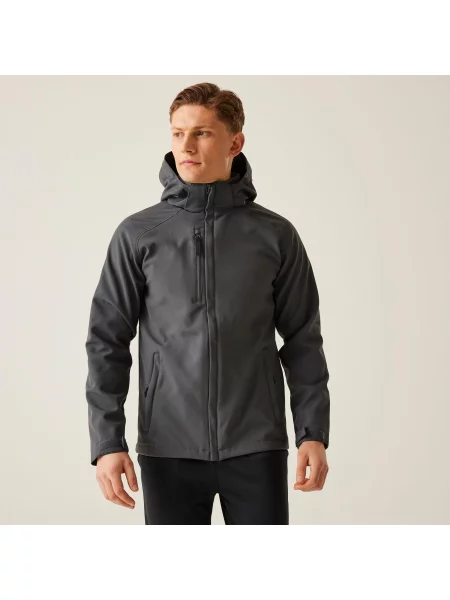 Kurtka z kapturem z podszewką softshell z odstraszaczem szara
