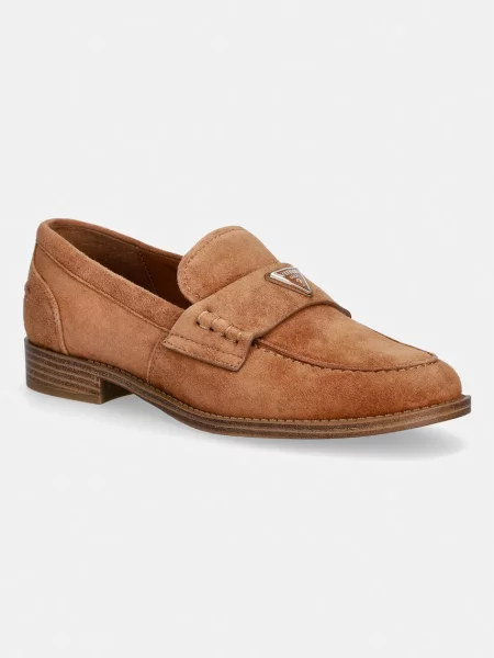 Guess mocasini pentru femei din piele întoarsă BELISO maro