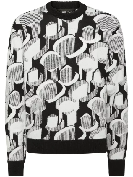 Pulover Billionaire cu decolteu rotund din jacard alb