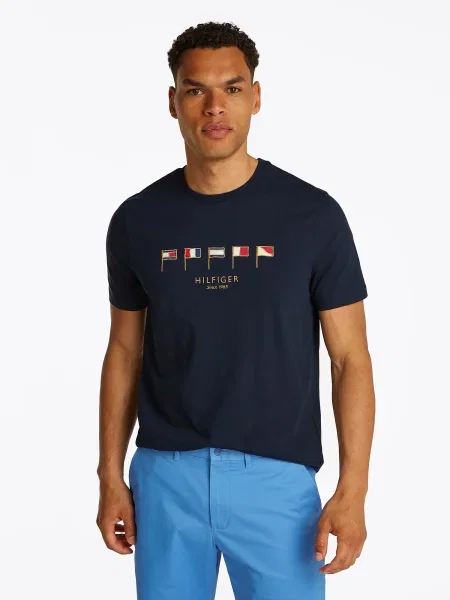 Tommy Hilfiger Tričko Multi Flags Tmavomodrá biela