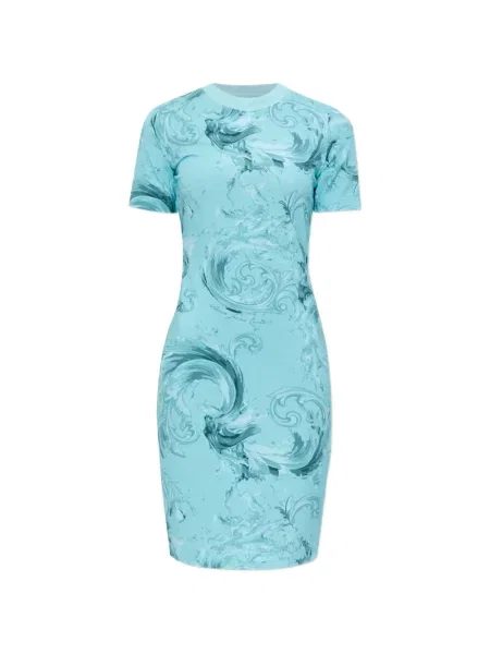 Sukienka jeansowa Versace Jeans Couture z nadrukiem niebieska