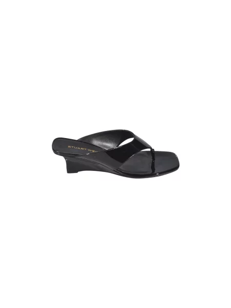 Stringi Stuart Weitzman skórzane na koturnie czarne