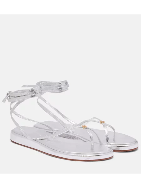 Pantaloni Tory Burch din piele argintiu