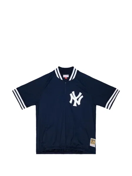 Gulerat polo Mitchell & Ness cu dungi de jumătate de fermoar albastru