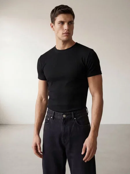 ARMIE Tričko The Peter Slim-Fit Ribbed T-shirt Black' černá