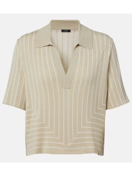 Polo Joseph de mătase cu dungi bej