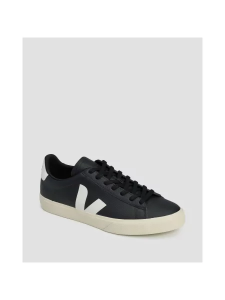 Sneakersy Veja Campo skórzane z okrągłym noskiem czarne