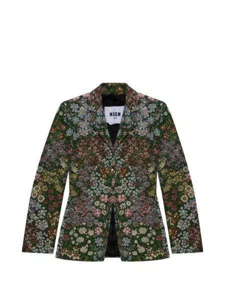 Sacou Msgm cu model floral cu un singur rând de nasturi verde