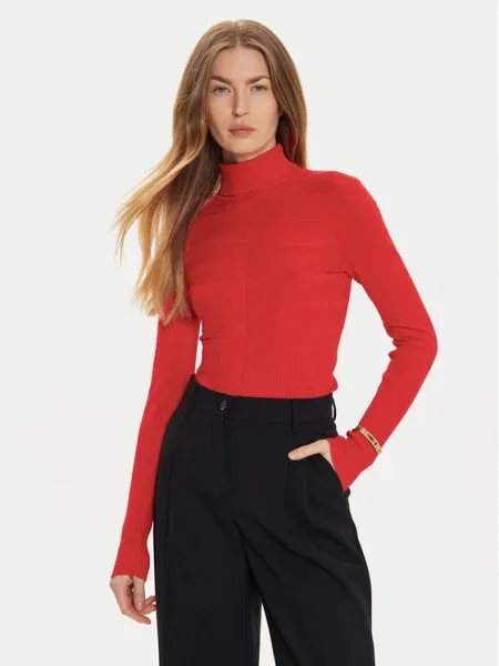 Пуловер Morgan MENTOS.M дамски с поло MENTOS.M червено