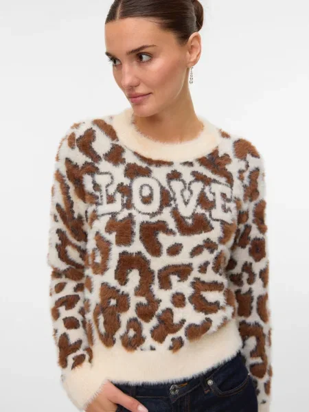 VERO MODA Pulover VMJUNGLE bej / maro negru