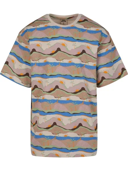 Just Rhyse Tricou Sunrise / albastru / maro / portocaliu bej
