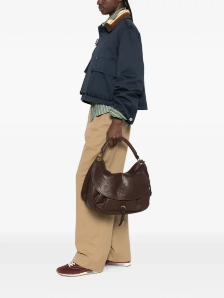 Geantă shopper Miu Miu din piele maro