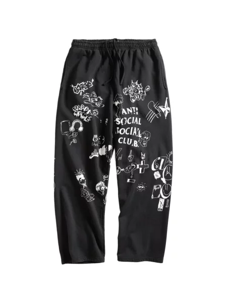 Pantaloni Anti Social Social Club cu imagine alergare negru