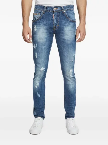 Džíny Dsquared2 s oděrkami s 5 kapsami modré