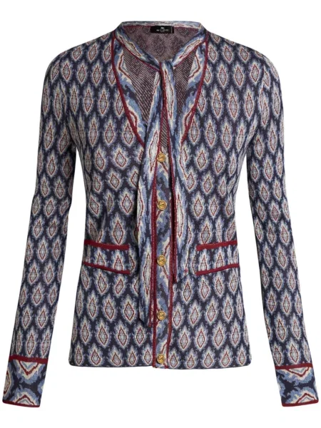 Cardigan Etro cu funde din jacard albastru