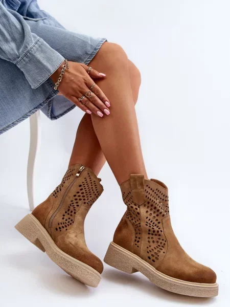 Čevlji do gležnjev Zazoo iz semiša brez pet bež