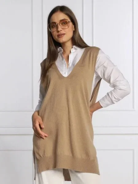 RIANI De lână vestă | Relaxed fit cu adaos de mătase bej