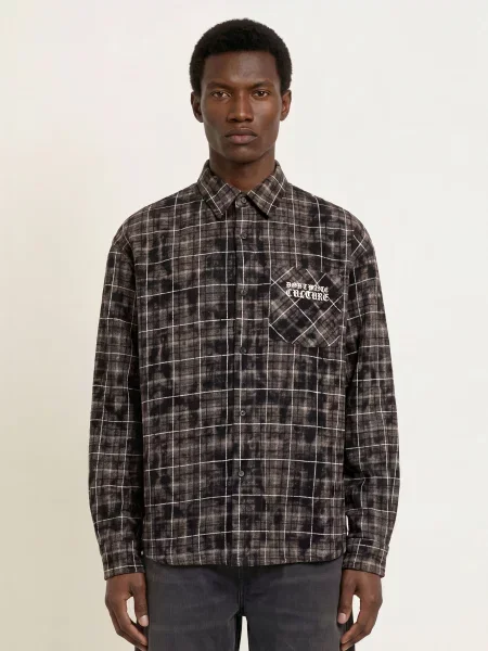 Don't Waste Culture Flanelová Košile Levi Comfort Fit černošedá černá bílá