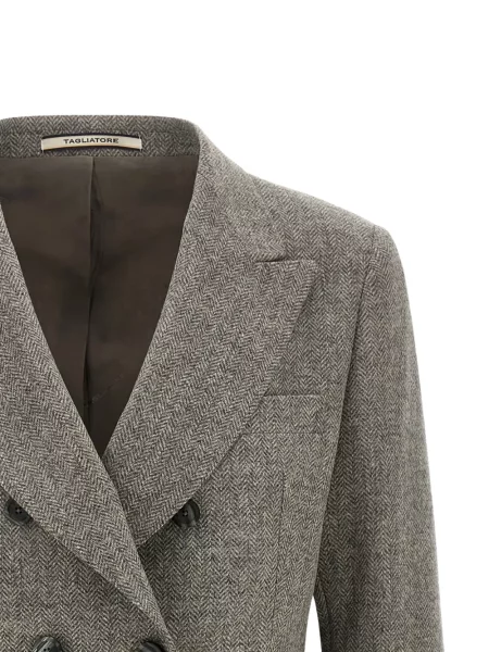 Sacou Tagliatore cu model herringbone cu două rânduri de nasturi gri