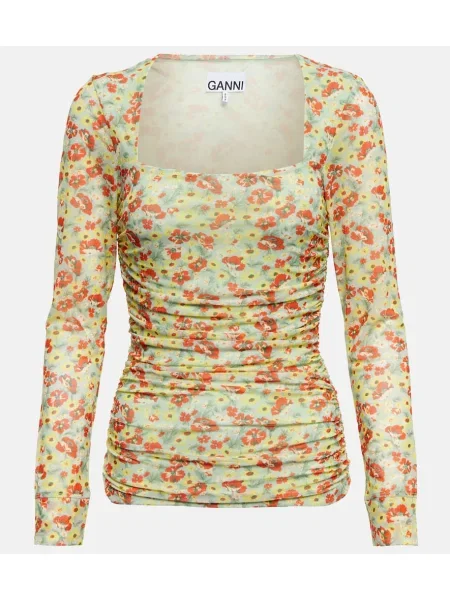 Top Ganni cu model floral cu imagine plasă