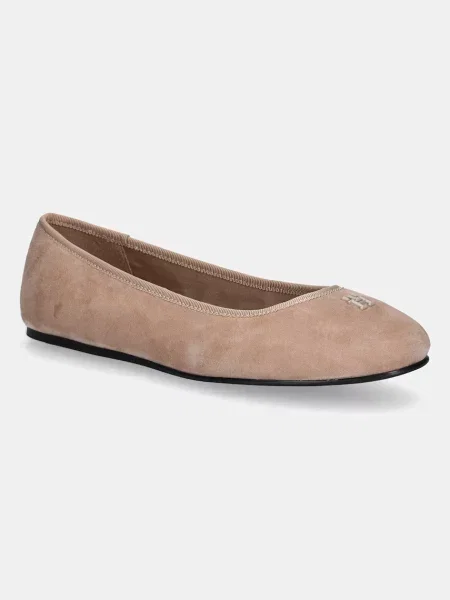 Велурени балеринки Tommy Hilfiger TH HARDWARE SUEDE BALLERINA бежово