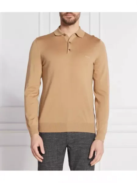 BOSS BLACK de lână polo negru