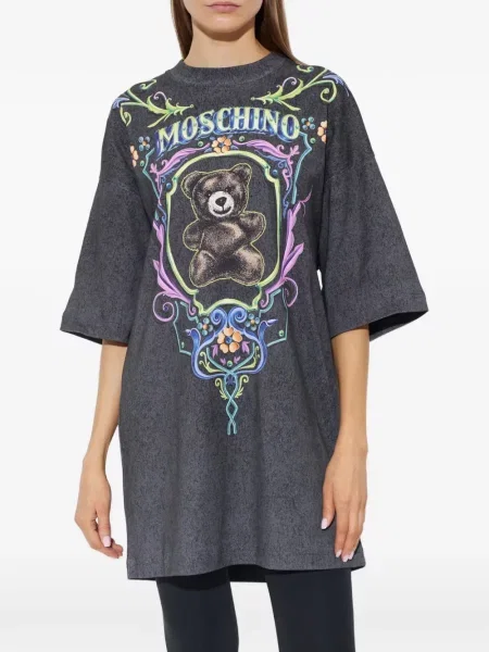Ursuleț de pluș rochie tip cămașă Moschino cu imagine gri