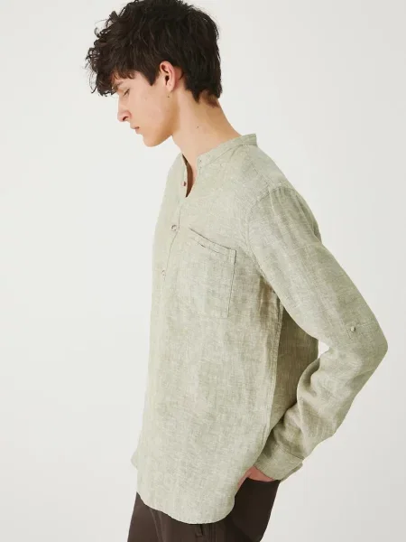 Ленена риза Medicine със стандартна кройка с права яка зелено