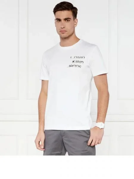 CALVIN KLEIN JEANS Tricou DIFFUSED STACKED alb