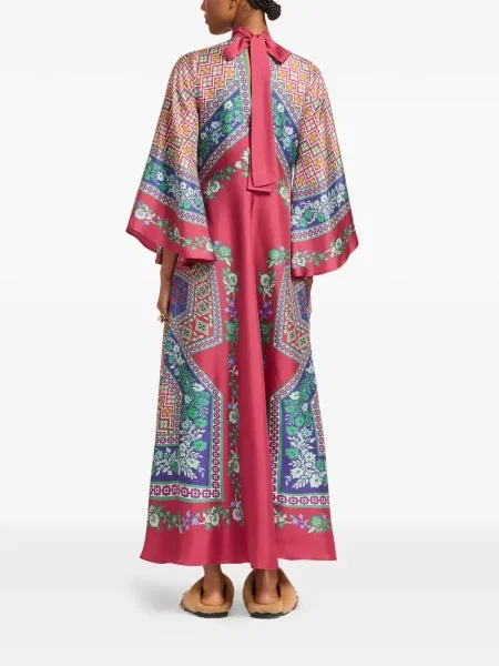 Rochie maxi La Doublej cu funde cu model floral de costum roșu