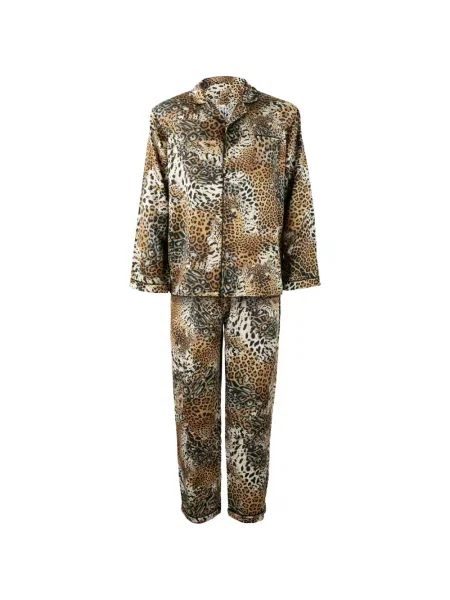 Pijamale Roberto Cavalli Home de mătase cu imagine cu model leopard maro