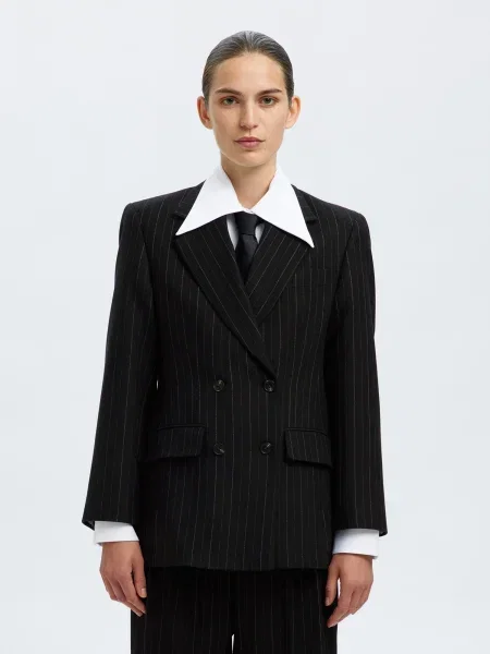 SELECTED Blazer SLFMALIA MANTECO črna bela