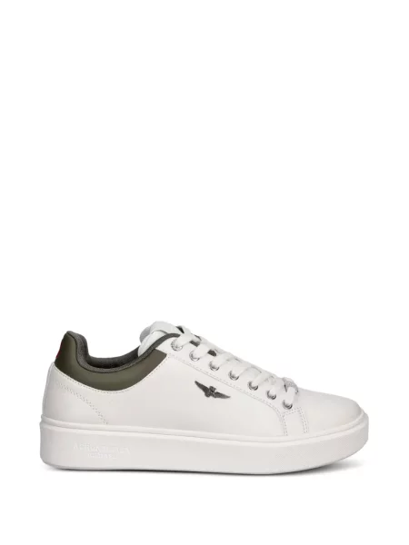 Sneakerși Aeronautica Militare cu șireturi din dantelă cu autograf alb