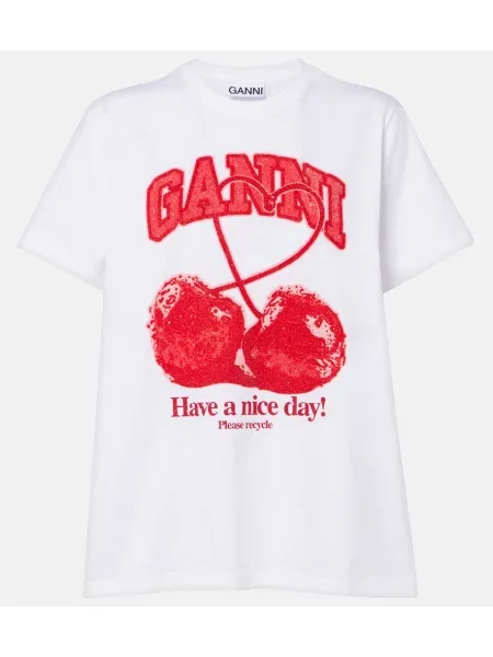 Tricou Ganni din jerseu cu autograf alb