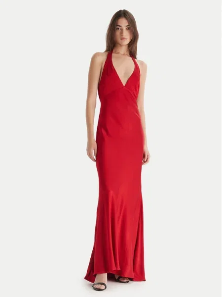 Bardot rochie maxi evazați roșu