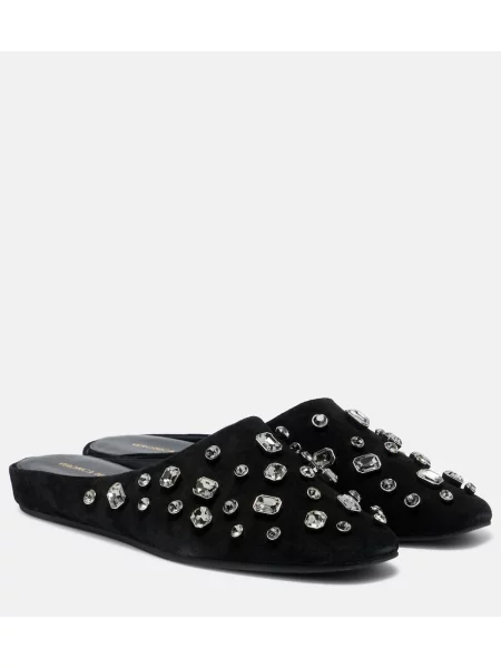 Papuci tip mules Veronica Beard din piele de căprioară de cristal negru