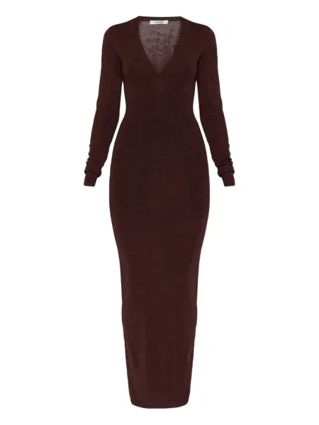 Sukienka maxi Entire Studios z dekoltem w serek do kolan garniturowa brązowa