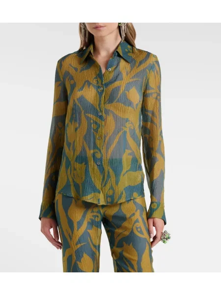 Cămașă Dries Van Noten de mătase cu imagine verde
