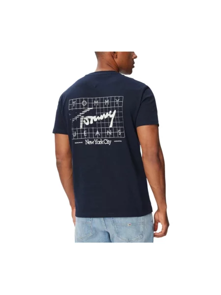 T-shirt o kroju regular fit z czystej bawełny z nadrukiem na tyle Tommy Jeans niebieska