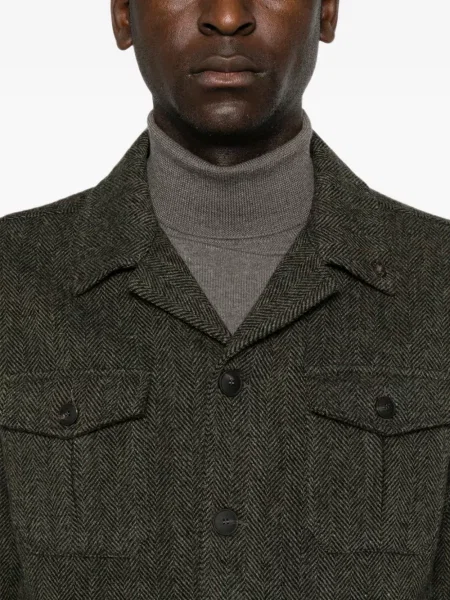 Geacă Gran Sasso de lână cu model herringbone verde