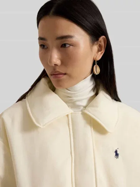 Kurtka puchowa Polo Ralph Lauren z kołnierzem z logo ze sztucznego futra beżowa