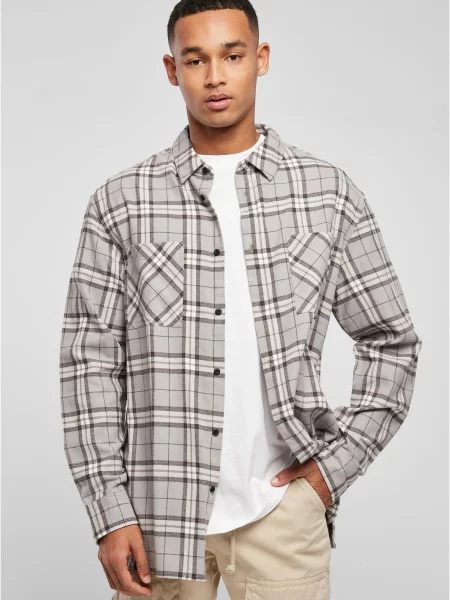 Urban Classics Košulja svijetlosmeđa / siva bijela crna