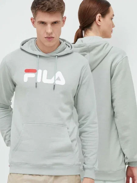 Суичър с качулка Fila с качулка с принт сиво