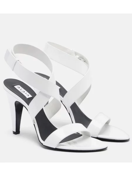 Sandale Alaïa din piele de lac slingback alb