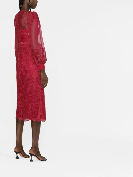 Rochie midi Alberta Ferretti din dantelă roșu