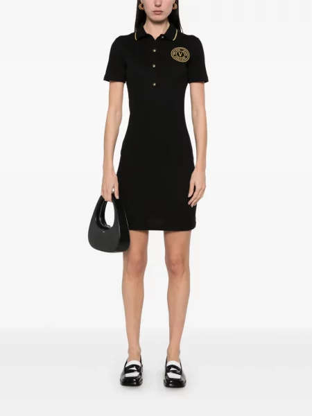 Rochie din denim Versace Jeans Couture cu broderie de costum negru